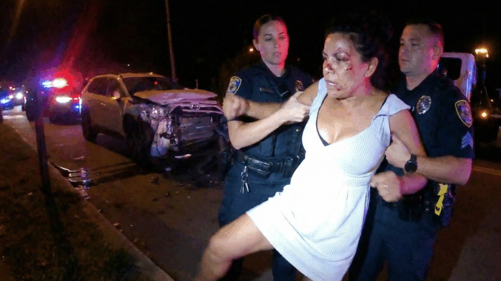 Highlands NJ DUI Crash scene showing a white Toyota RAV4 and damaged parked Jeep.