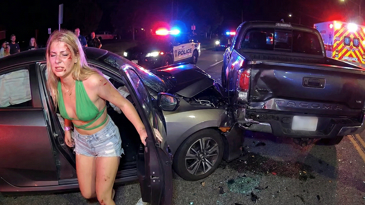 Samantha Zussman DUI Arrest Heathrow showing officers at the scene of the traffic crash.