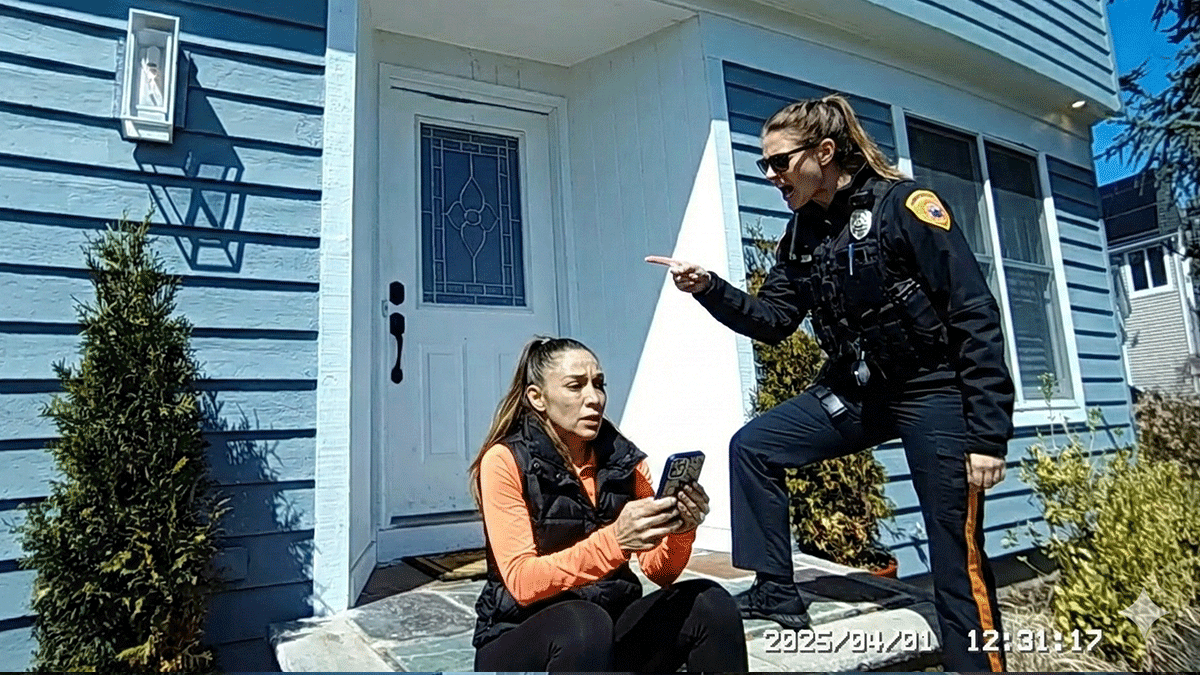 Wife Arrested for Lying to Police showing officers confronting a woman outside her home.