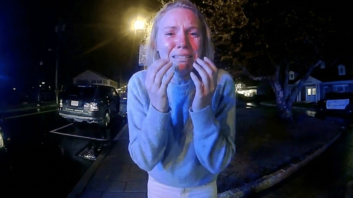 Fair Haven NJ DWI Arrest showing officers investigating a Range Rover with a leaf pile stuck underneath.