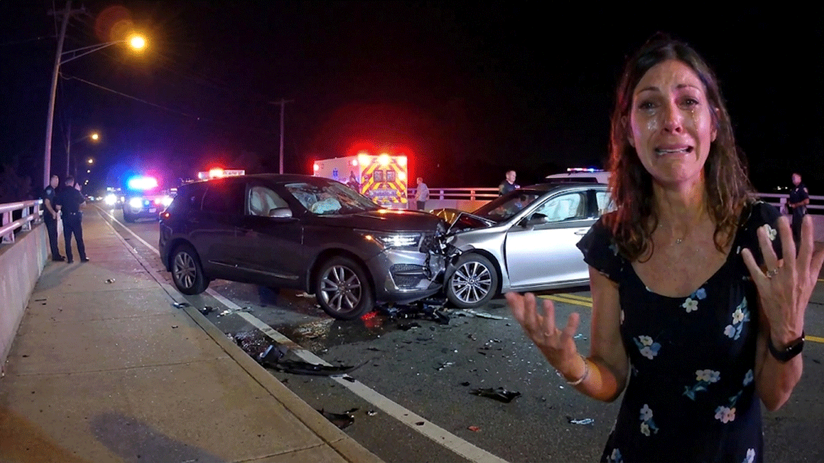 Tara Cass Highlands NJ DWI Arrest showing officers at the scene on the Route 36 bridge.