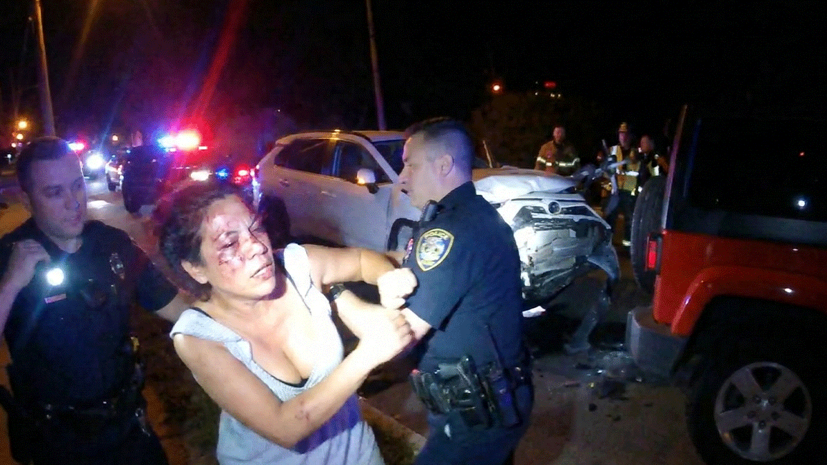 Highlands NJ DUI Crash scene showing a white Toyota RAV4 and damaged parked Jeep.