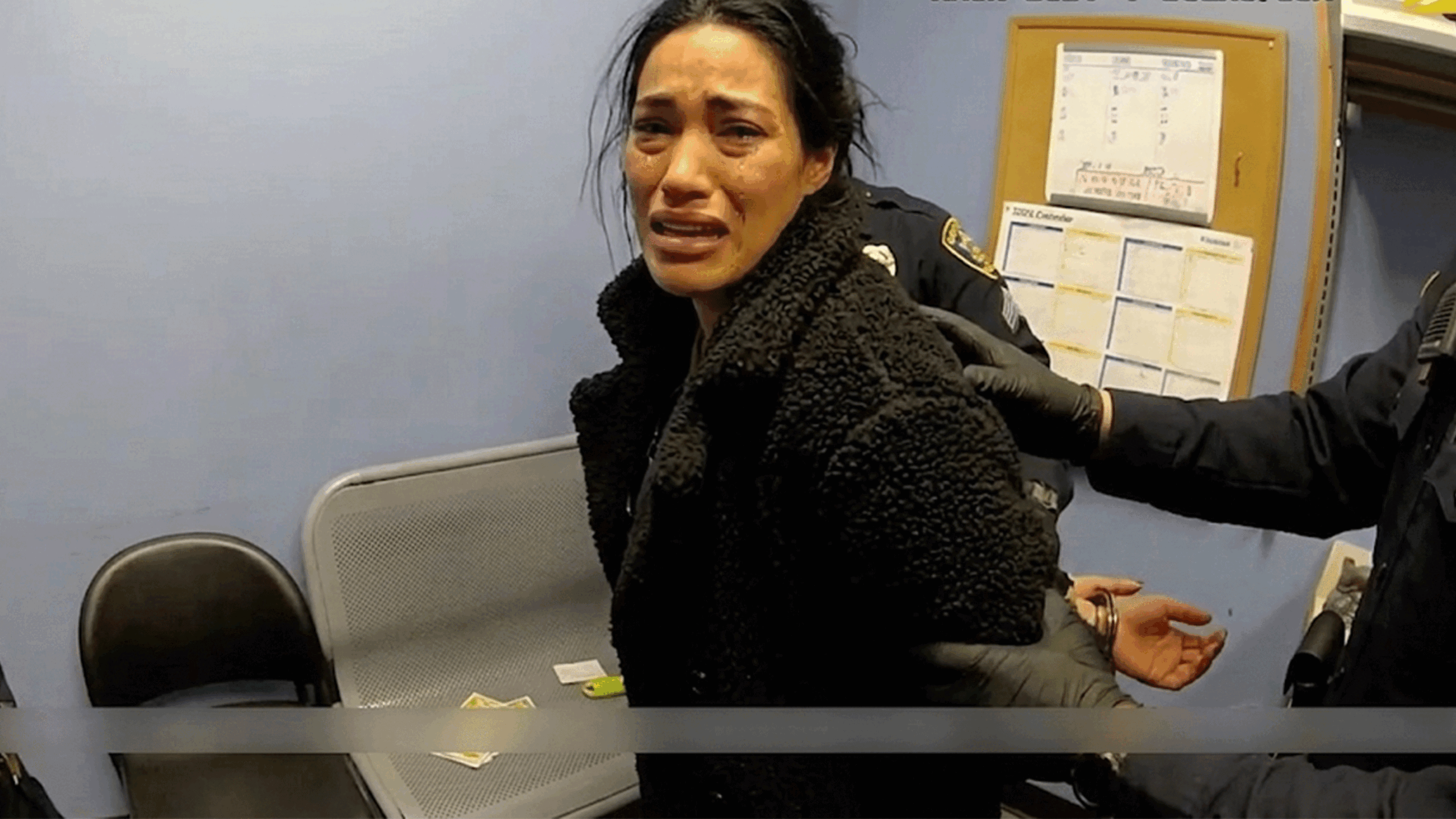 Walmart retail theft barcode switching suspect being processed by St. Charles Police.